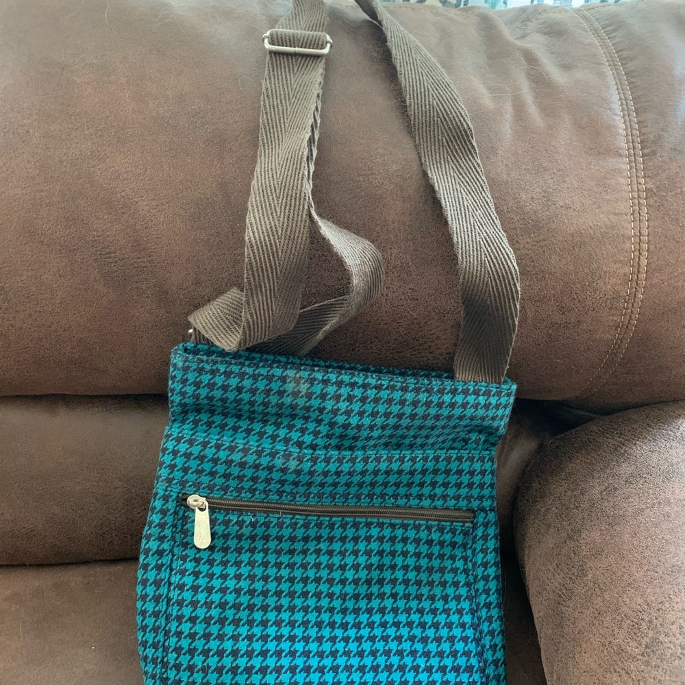 EUC Thirty-One Teal and Brown Triple-Zip Crossbody Bag